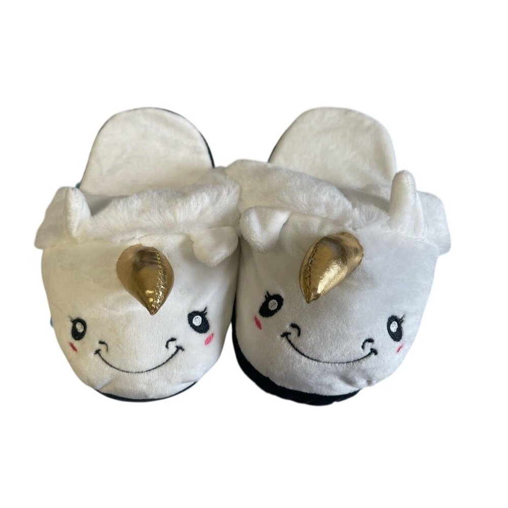 Unicorn Plush Kids'  Slippers With Gold Horn & Soft Fabric  - MD 2/3